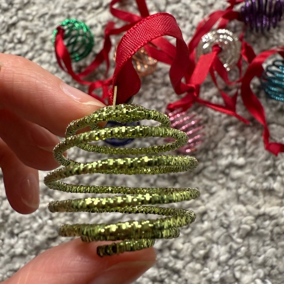 Crate&Barrel Multicolor Spiral Ornaments with Red Ribbon set of 12 - Picture 7 of 9